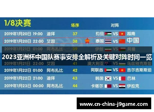 2023亚洲杯中国队赛事安排全解析及关键对阵时间一览