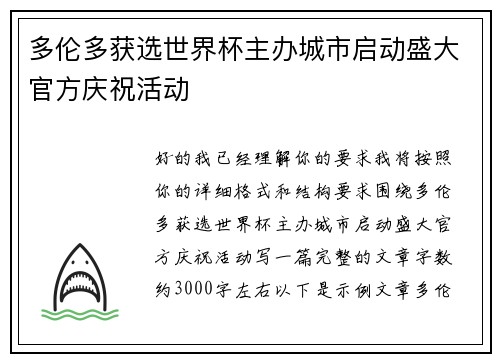 多伦多获选世界杯主办城市启动盛大官方庆祝活动